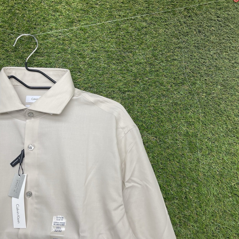Calvin Klein Steel+ Dress Shirt Mens 15.5 32/33 Extreme Slim Fit Sandstone NWT